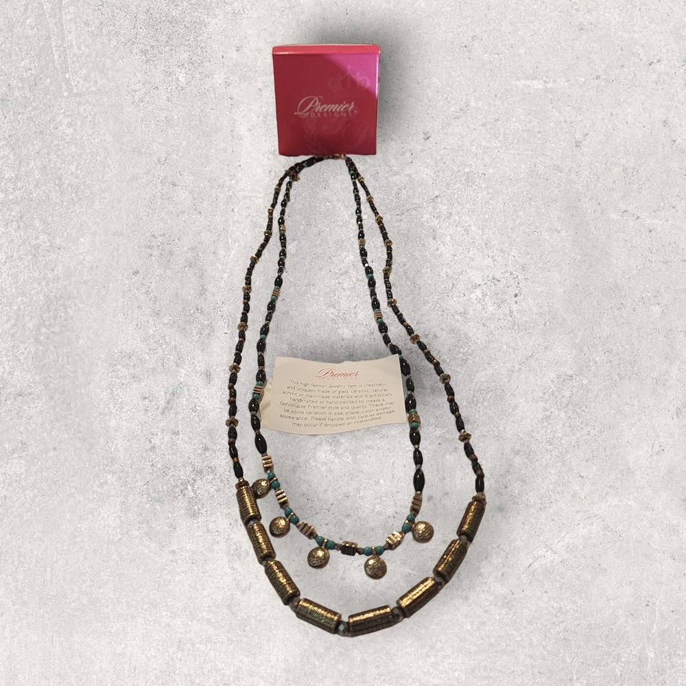 Premier Designs Gold and Black Layered Necklace